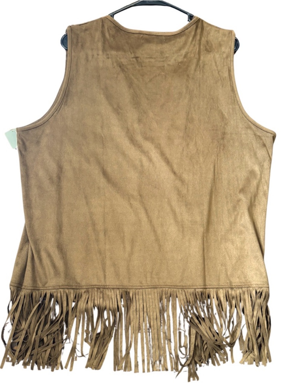 Easy Boho Western Layer | Brown Faux Suede Fringe Open Front Vest XL - Picture 3 of 4